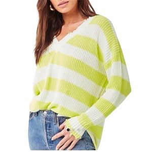Forever 21 Medium V-Neck Frayed Color Block Cotton Sweater.